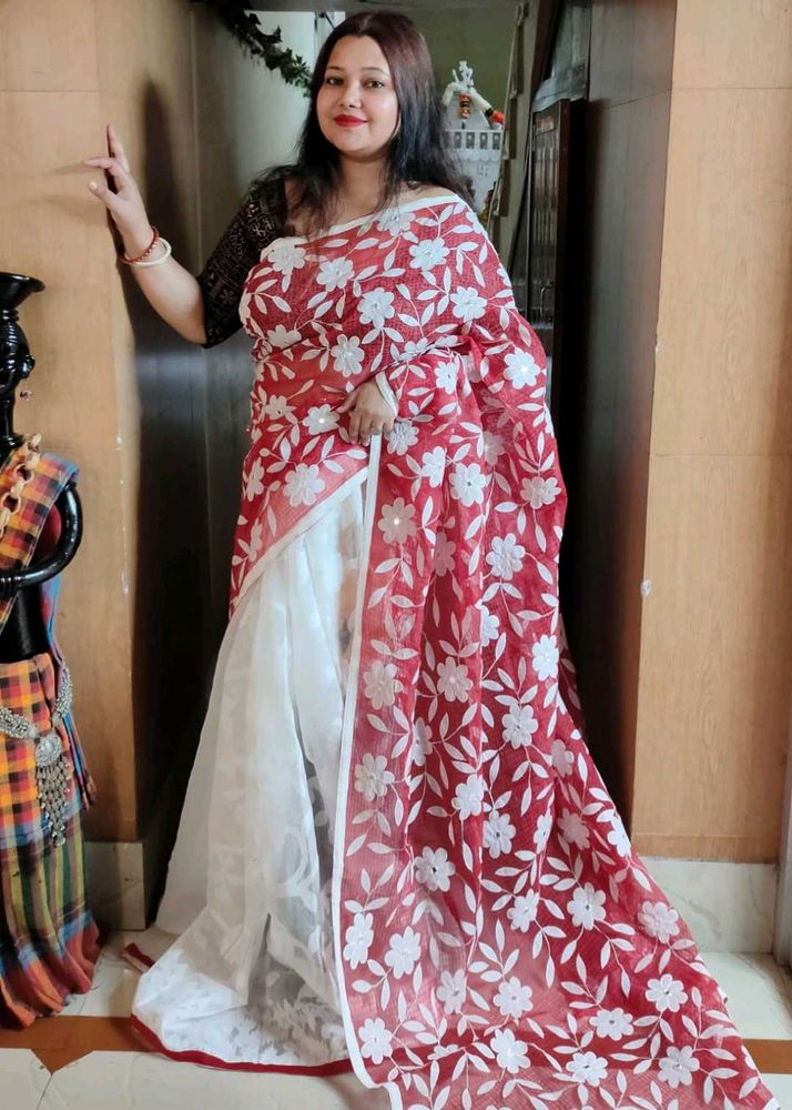 Bengal Handloom Applic Work Jamdani Saree