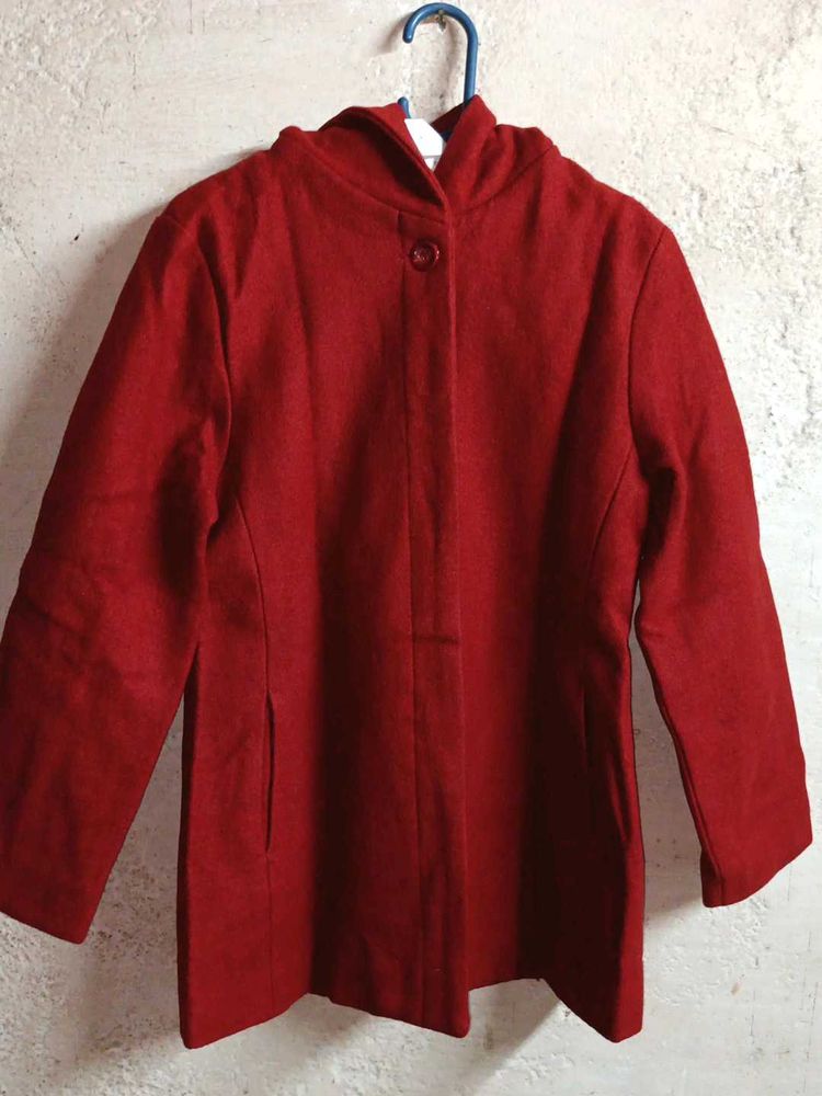 Winter Fashion Jacket Woolen Coat Hoodie Red ♥️