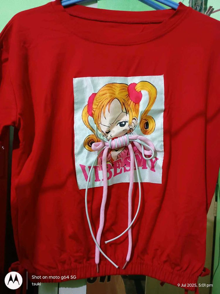sailor moon anime printed lace up details crop top