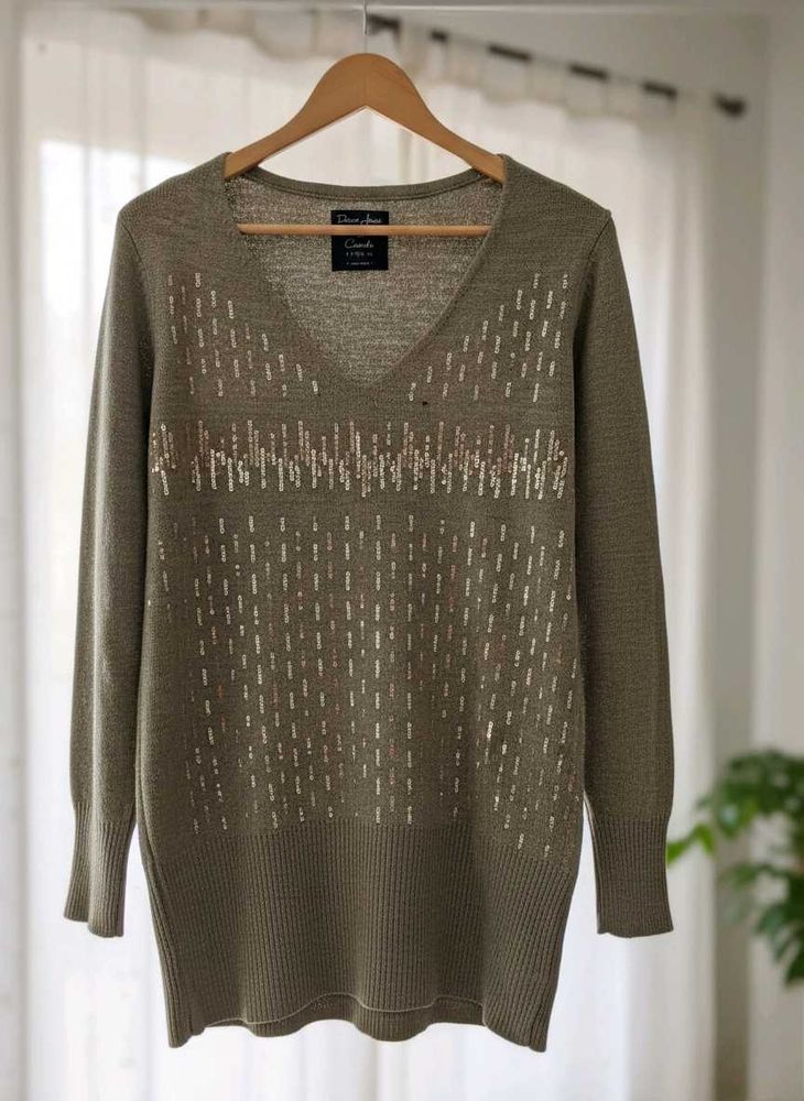 Golden Brown Sequence Knit Sweater