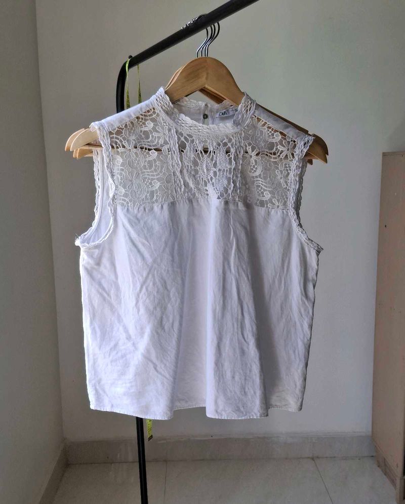 ZARA White Lace Detail Sleeveless Top