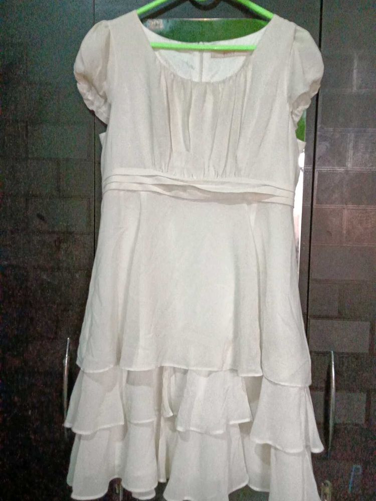 Cream Tiered Chiffon Dress