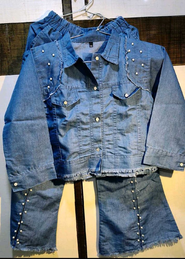 Denim Co-ord Set with Pearl Details
