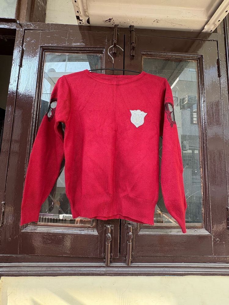 Red Knit Pullover Sweater