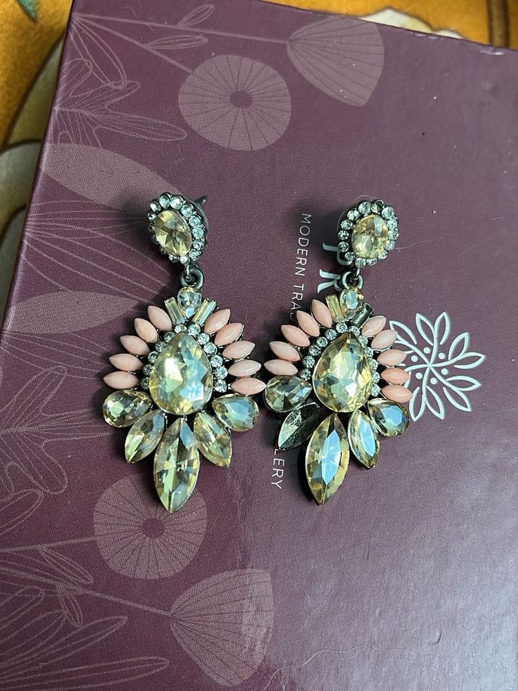 Peach Crystal Fashionable Danglers