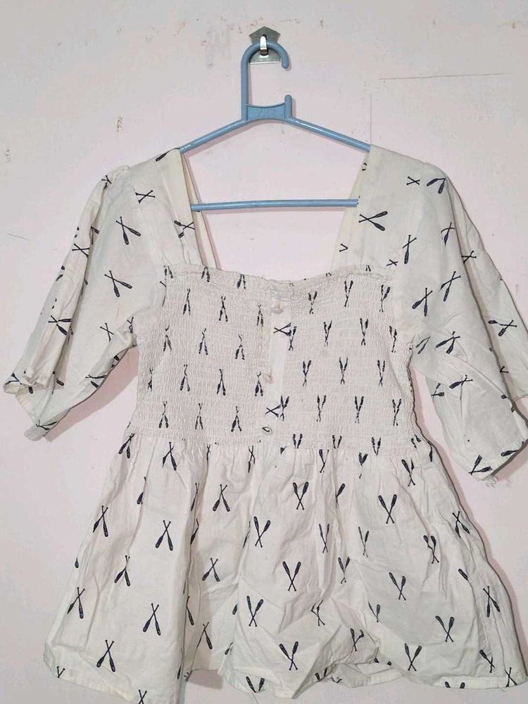 Patterned Smocked Blouse
