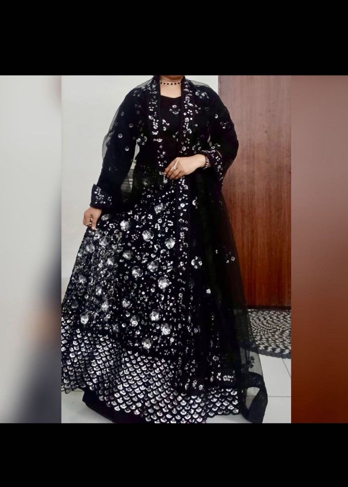 Black,Silver Sequins Lehenga Choli &amp; Dupatta