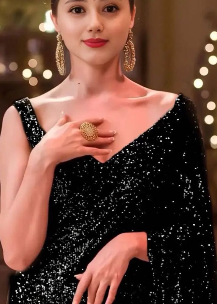 Elegant Black Sequin Saree