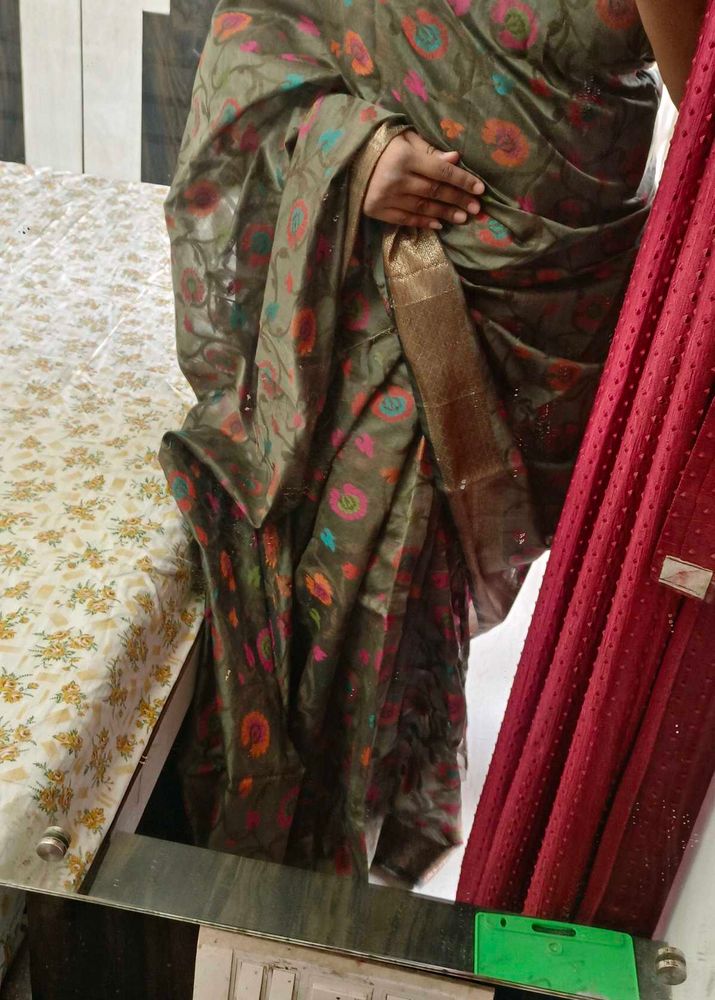 Olive Weaved Cotton Saree