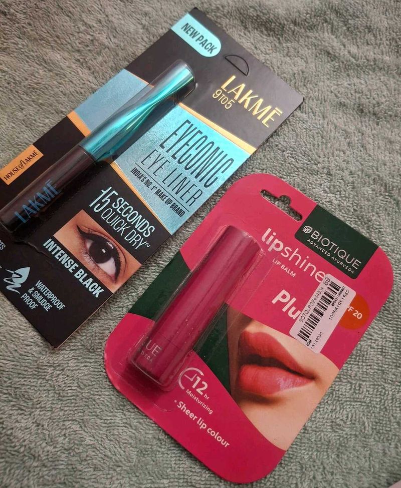 Lakme Eyeconic Liner &amp; Biotique Lip Balm