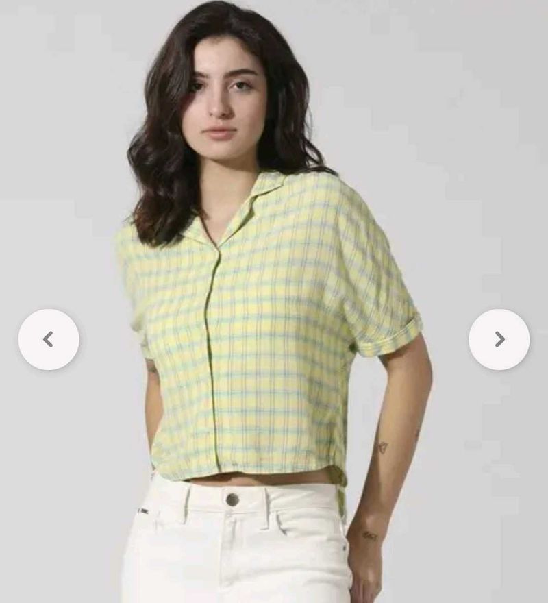 Yellow Plaid Crop Top ( shirt)