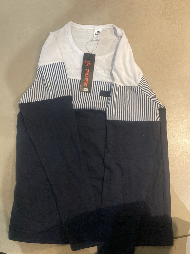Long Sleeved Navy Blue And White Top