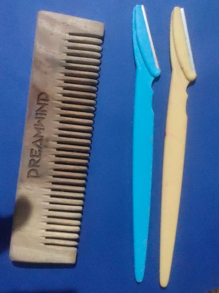 3 Facial Razor &amp; 1 Pocket Wooden Comb