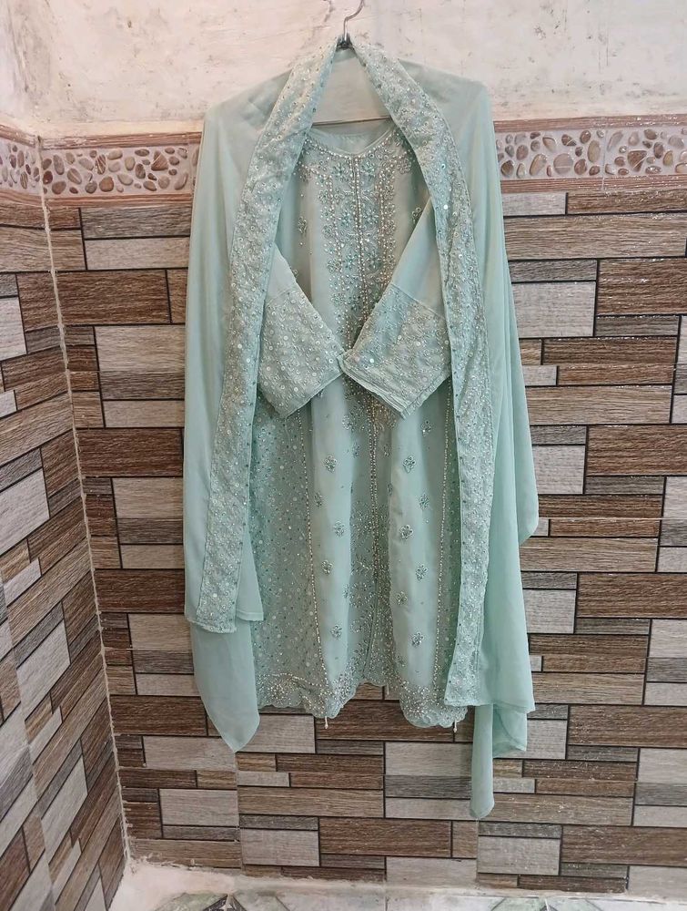 Sea Green Bead Work Kurta Set