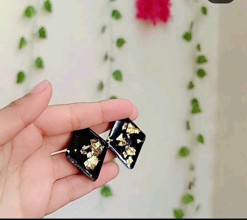 Resin Earrings With Gold Embellishments