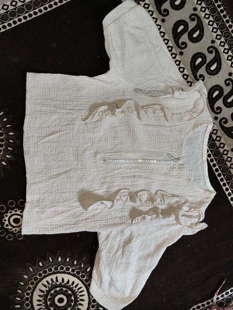 White Textured Top with Details