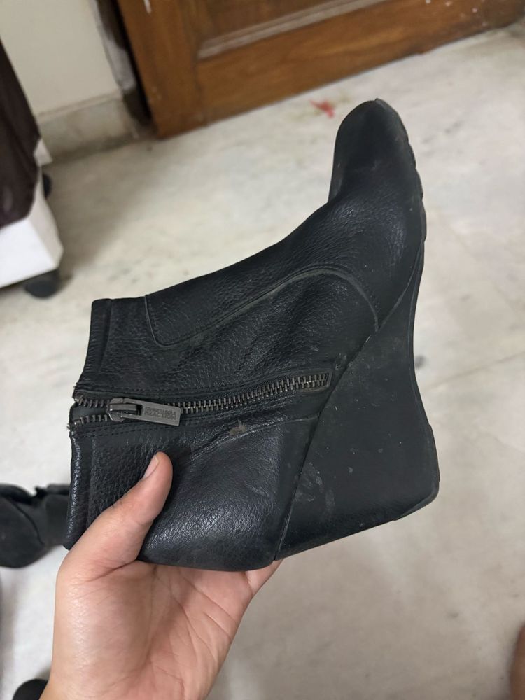 Black Wedge Heel Boots