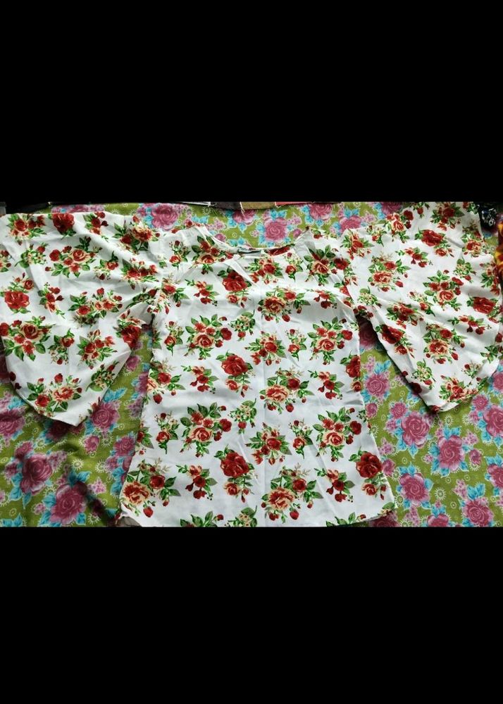 Floral Print Top with Bell Sleeves