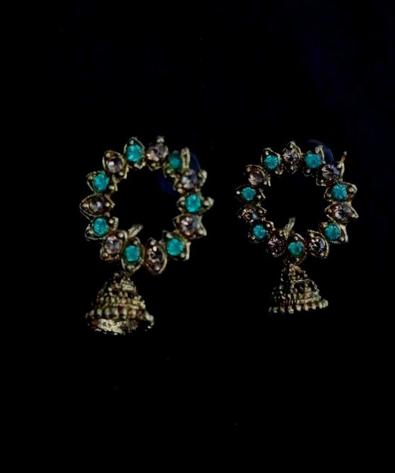 Teal Stone Jhumka Earrings