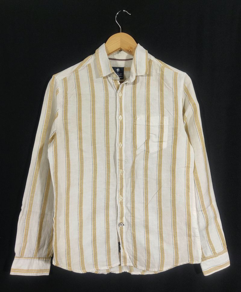 NetPlay Cream &amp; Yellow Striped Casual Shirt (Men)