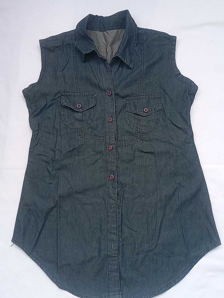 Denim Sleeveless Shirt