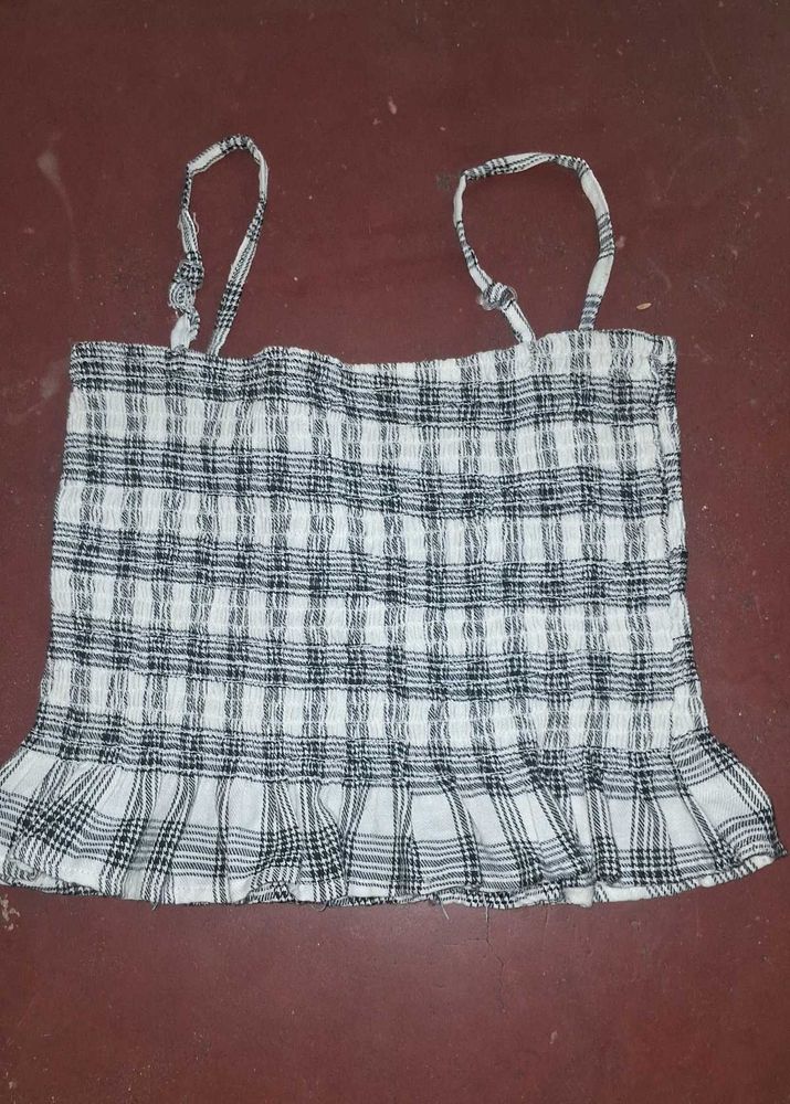 Plaid Ruffled Cropped Tank Top