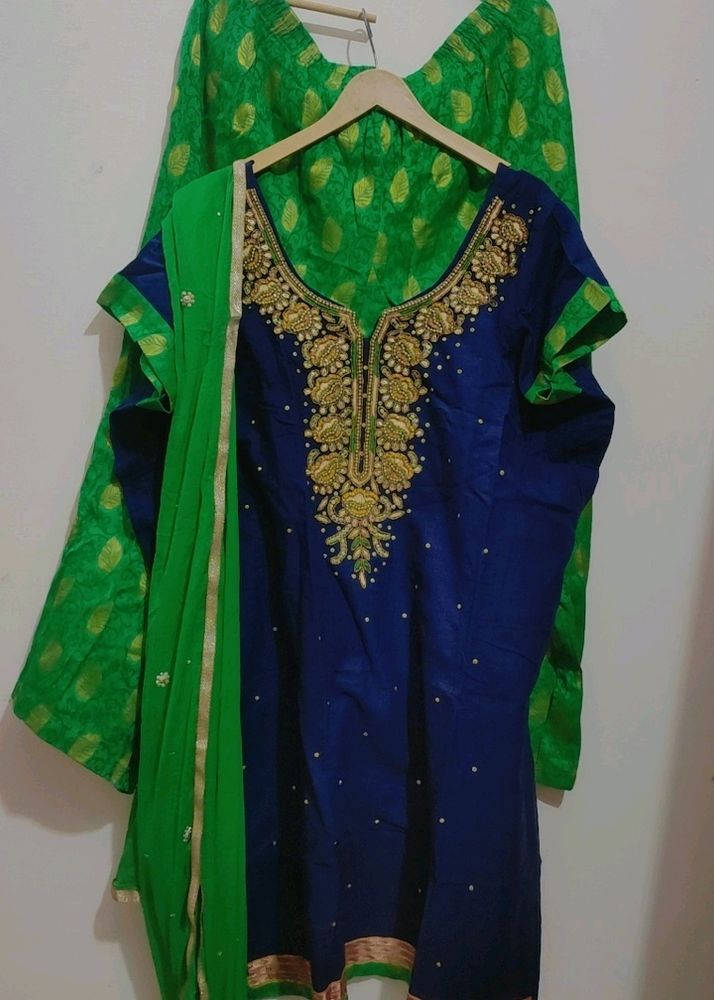 Blue Green Cotton Plazo Suit For Healthy Girl Or W