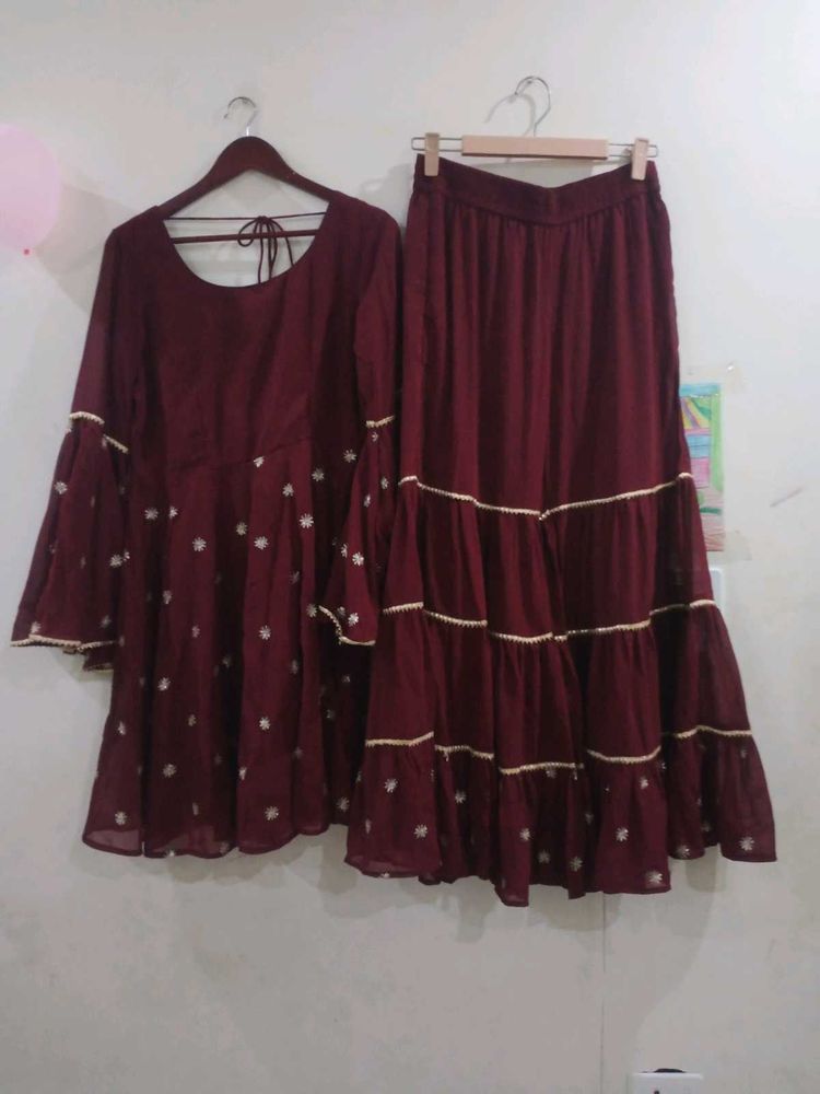 Beautiful partywear Maroon sharara Set