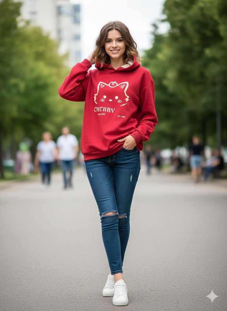 Red Cherry Print Hoodie