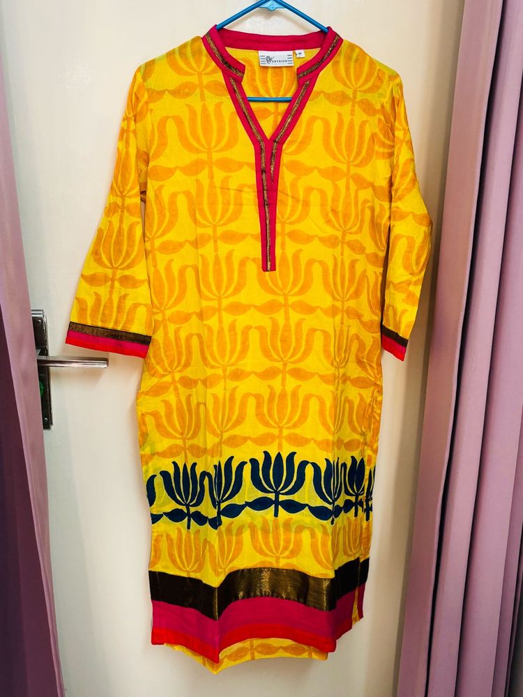 Yellow Printed Kurta