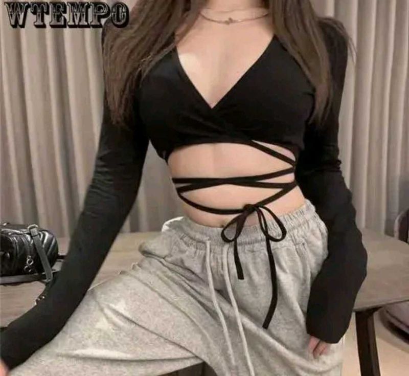 Crop Full Sleeve V-neck Top
