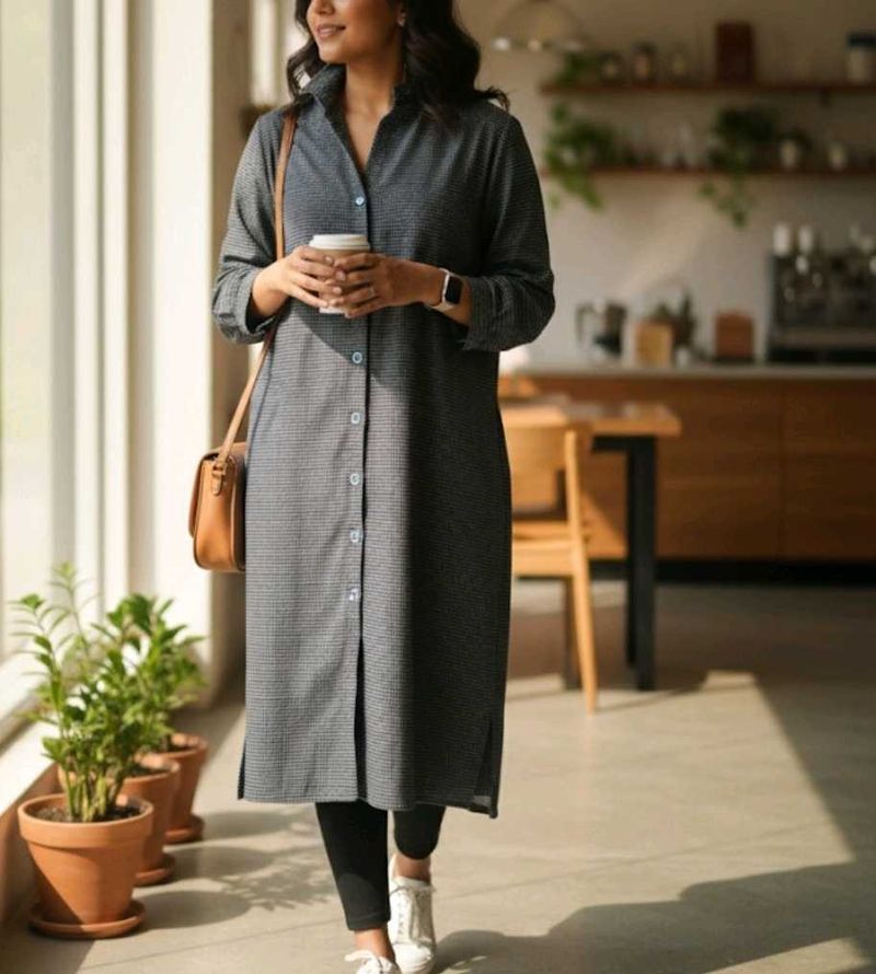 Stylish Grey Shirt Dress(length 42, bust 42-44)