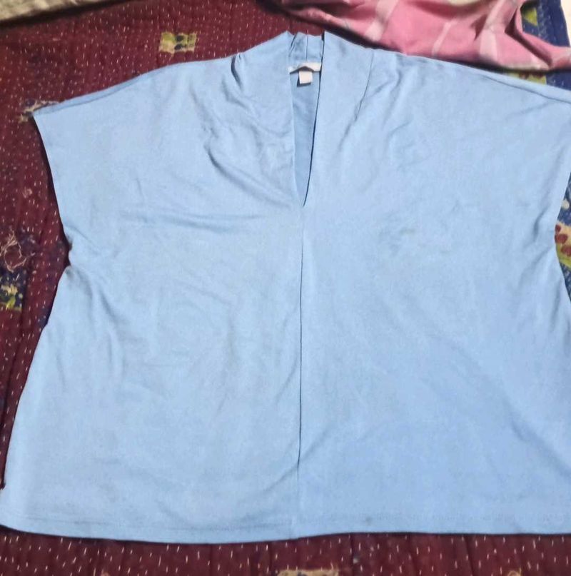 Light Blue V-Neck Top