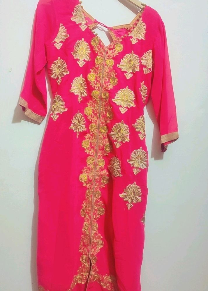 Rani Color Sharara Suit With Dupatta