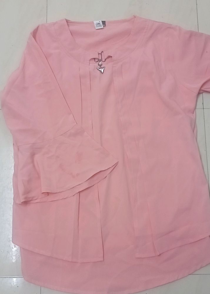 Peach Bell Sleeve Blouse