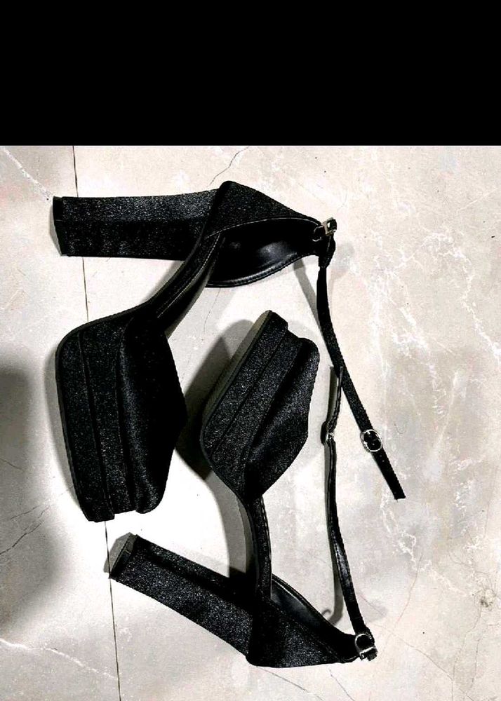 Black Glitter Platform Heels