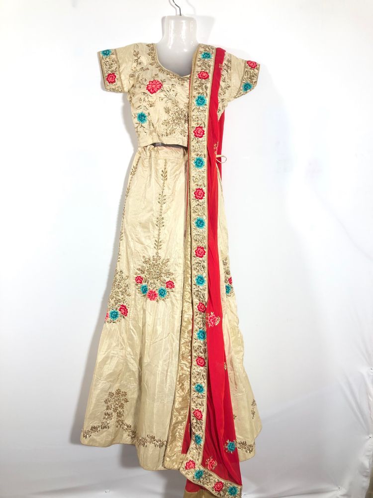Cream Embroided Lehenga Choli Set (Women’s)