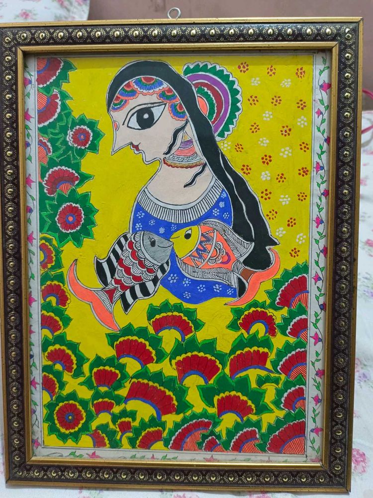 Mithila Painting, Hand-painted And Framed