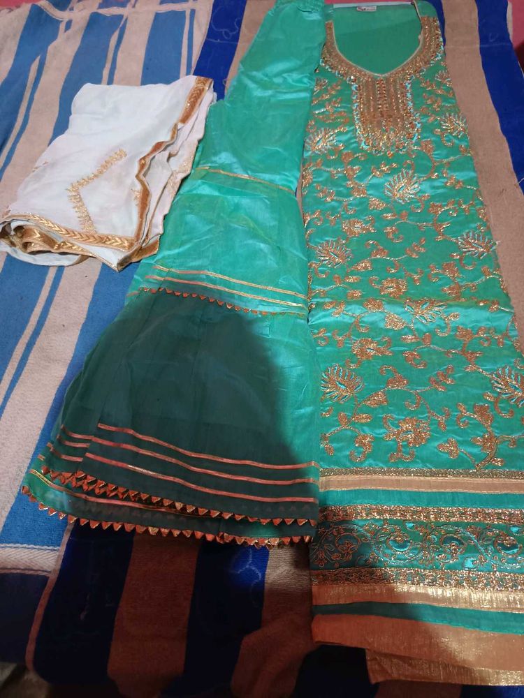 Elegant heavy Suit Sharara Dupatta Set