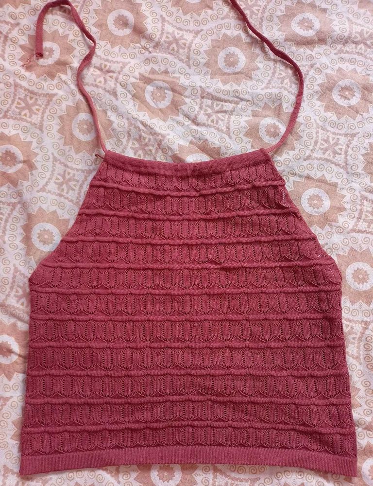 Cute Pink Knit Halter Top