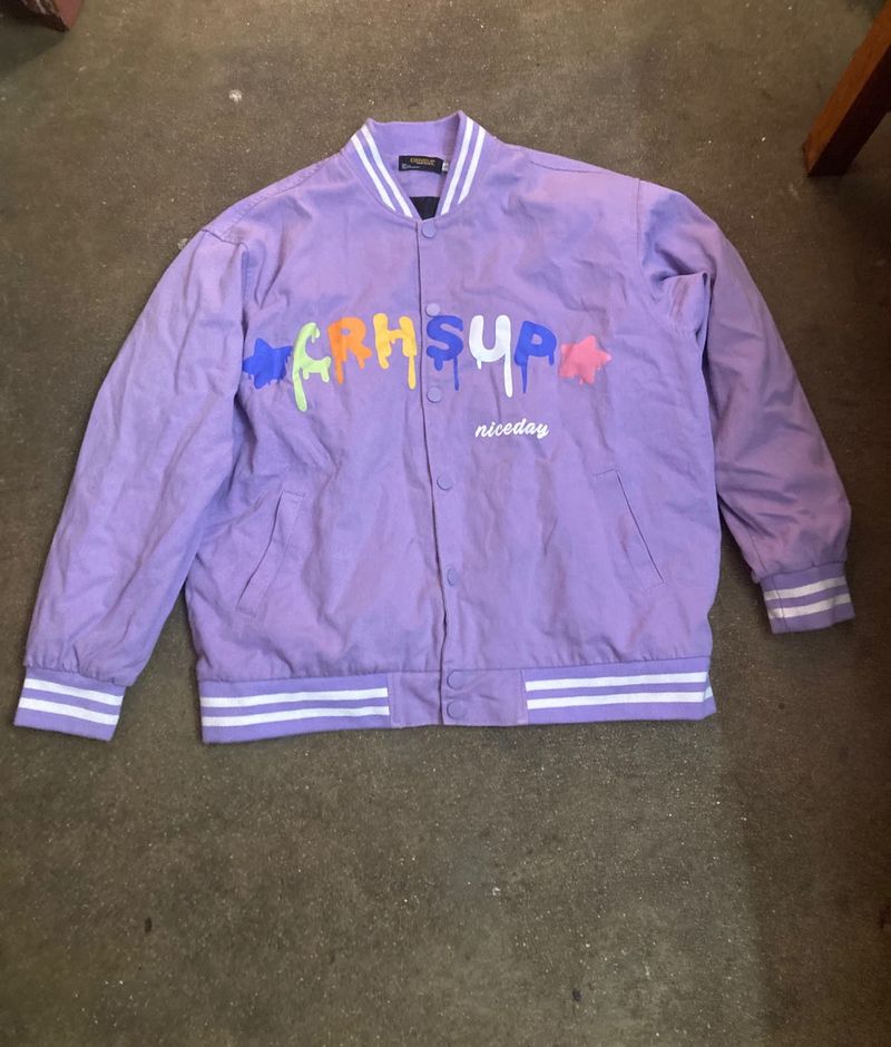 Purple Graphic Print Varsity Jacket