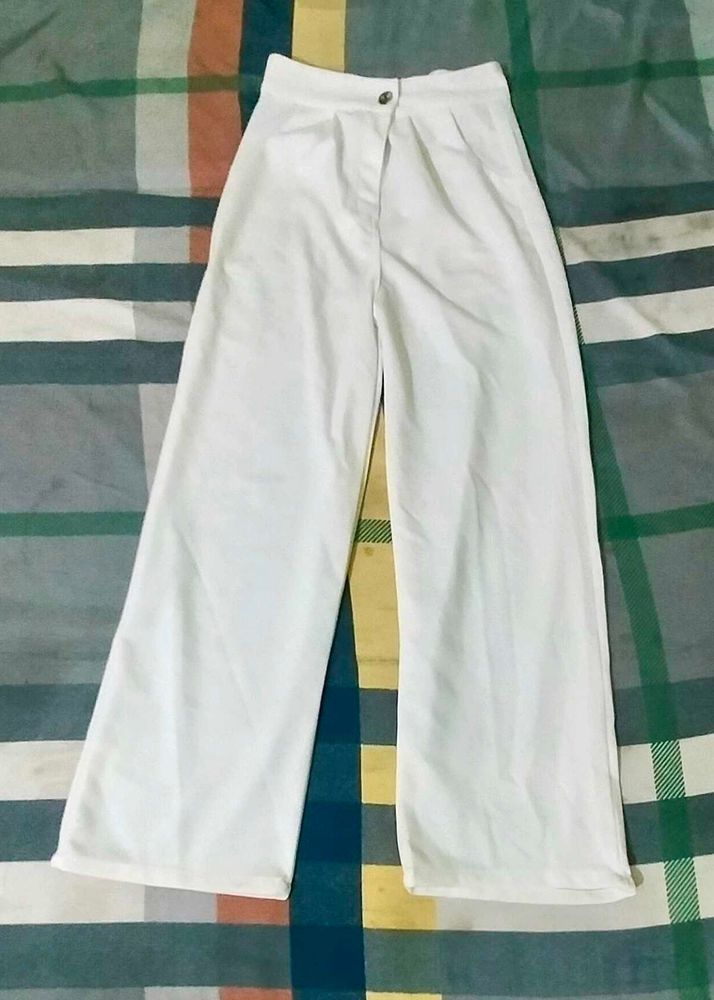 White Wide Leg Korean Pants