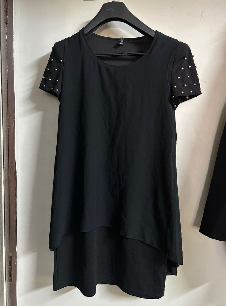 Black Studded Sleeve Top