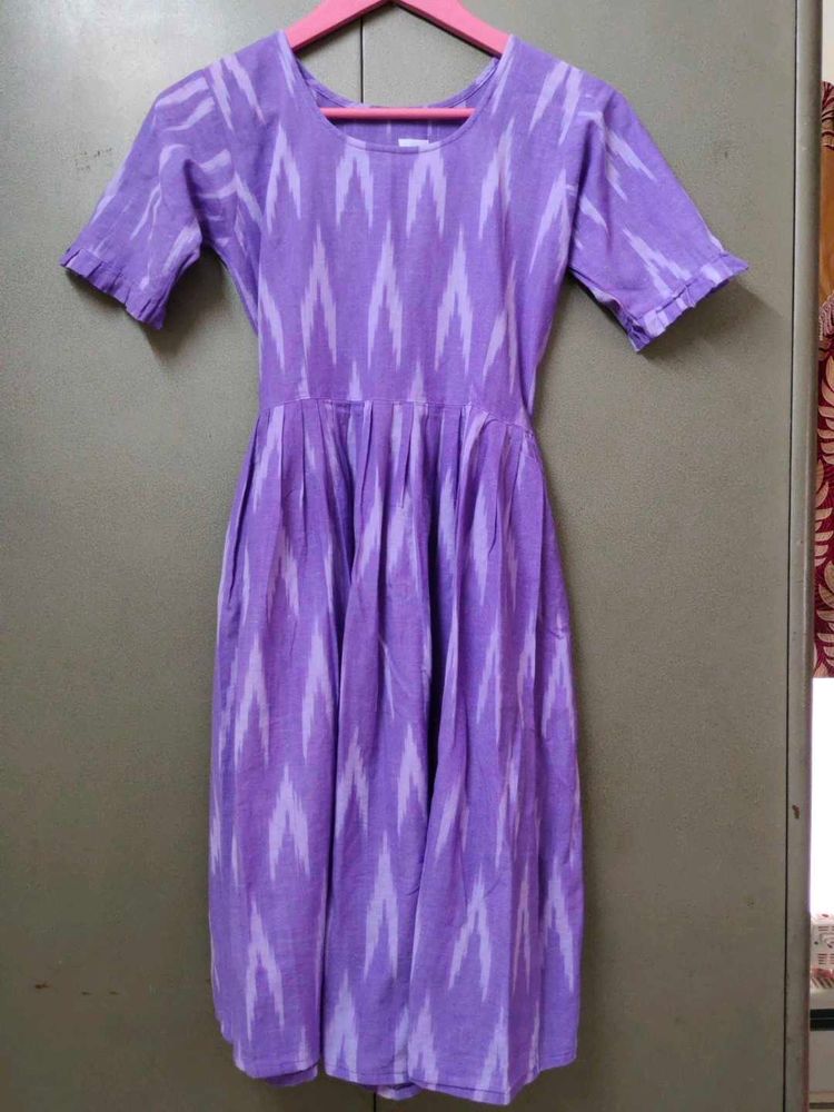 Purple Ikat Cotton Fit &amp; Flare Dress