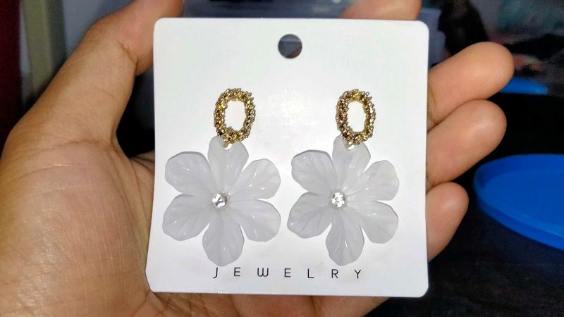 White Flower Drop Earrings