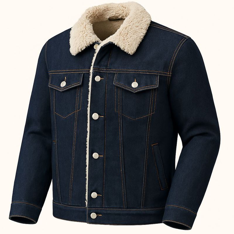 Denim Jacket with Shearling Collar