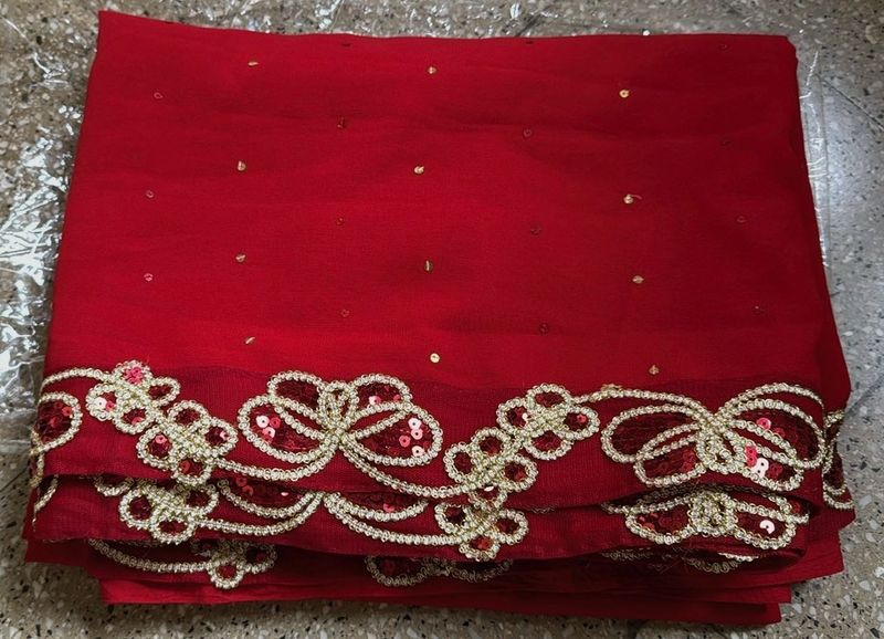 Red Sequence Embroidered Saree