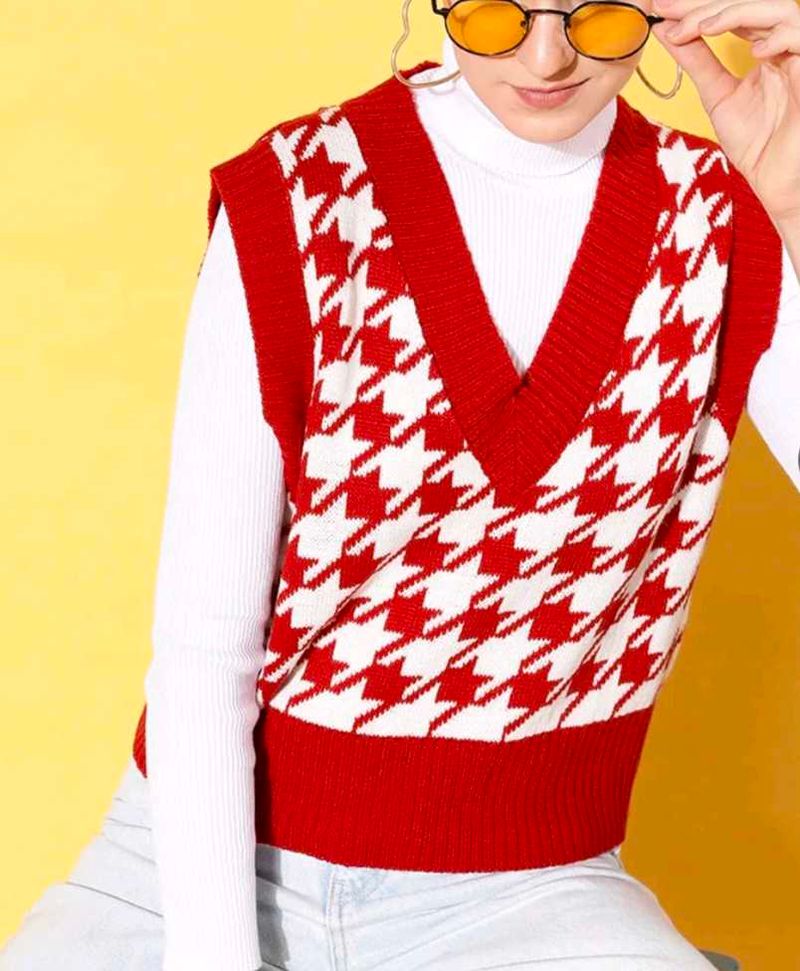 ❣️Red Houndstooth Sweater Vest