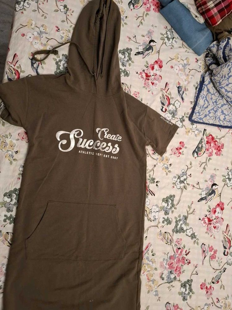 Olive Green Hoodie T-Shirt Dress
