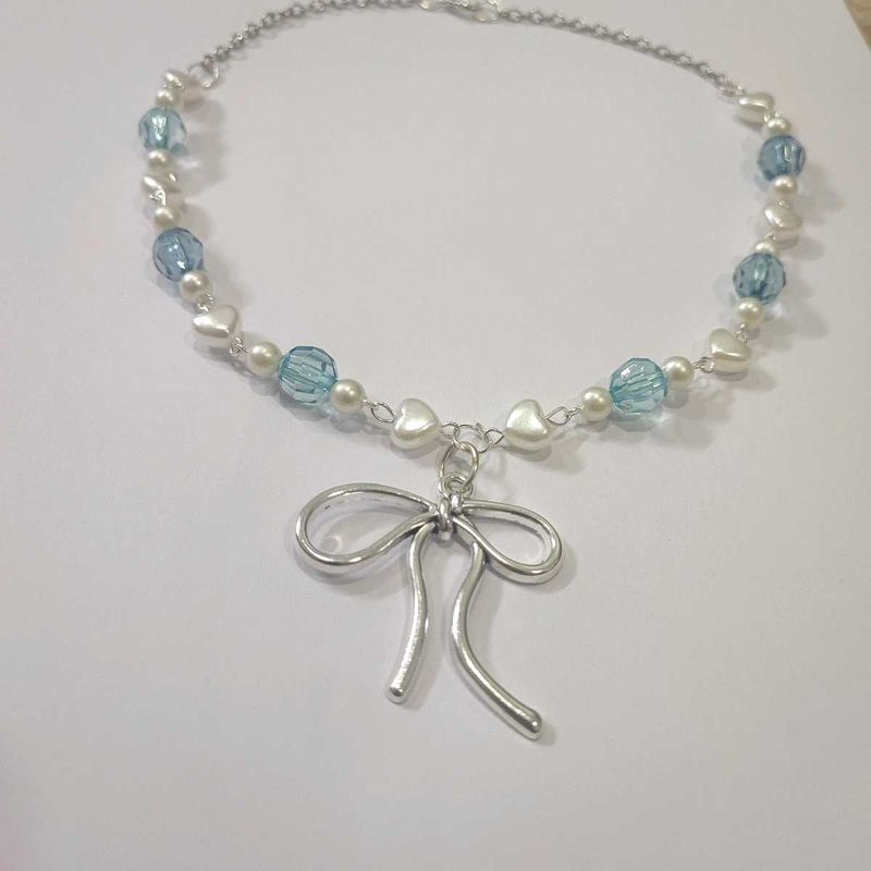 Blue Bow Pearlcore Necklace ⋆.𐙚 ̊